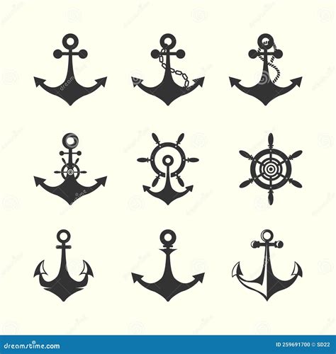 Set Icon Anchor Vintage Vector Template Design Nautical Style Logo