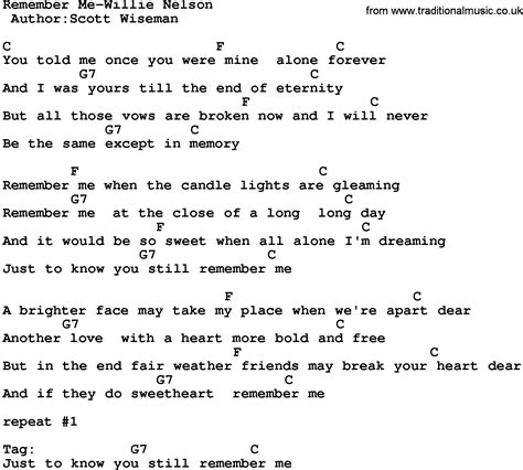 Country Music:Remember Me-Willie Nelson Lyrics and Chords