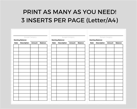 Cash Envelope System Inserts Printable Expense Tracker Dave Ramsey