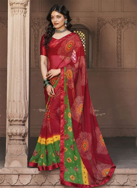 Buy Online Faux Georgette Multi Colour Abstract Print Saree 186800