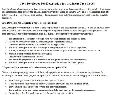 Java Developer Job Description For Proficient Java Coder Room Surf