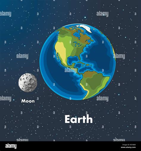 Hand drawn sketch of the planet earth and moon in color, against the ...