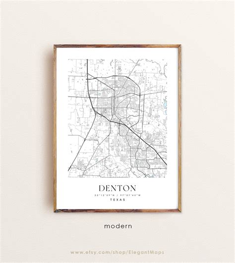 Denton Texas Map Denton TX Map Denton City Print Denton - Etsy