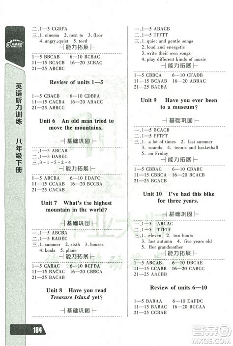 2019年长江全能学案英语听力训练八年级下册人教版参考答案 Isbn编号 9787540325206答案圈