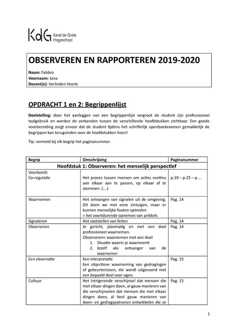 Begrip Observeren En Rapporteren Observeren En Rapporteren