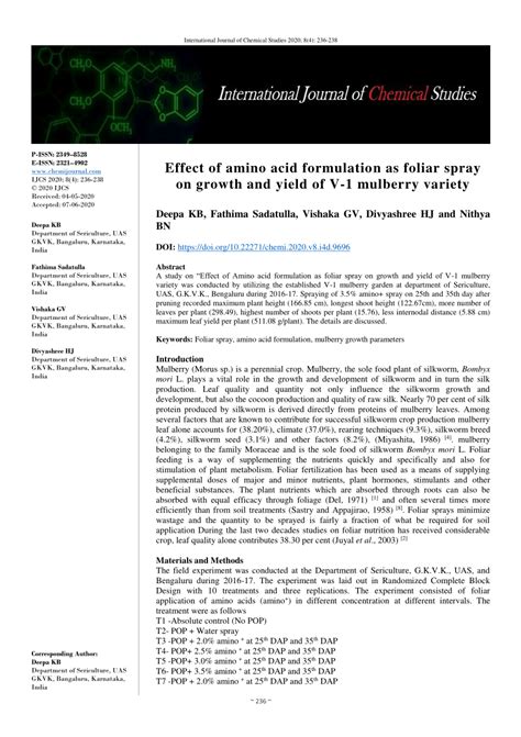 Pdf Effect Of Amino Acid Formulation As Foliar Spray On Growth And