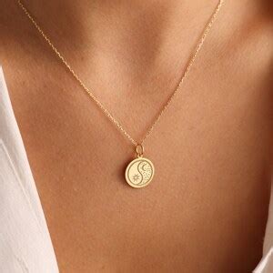 K Solid Gold Moon And Sun Necklace Personalized Moon Sun Pendant