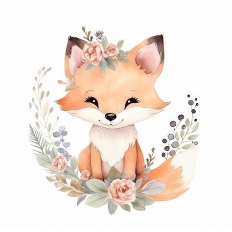 Premium Photo Cute Watercolor Fox Illustration Ai Generative