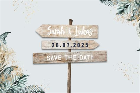 Save The Date Karte Mit Zweigen Und Wegweisern