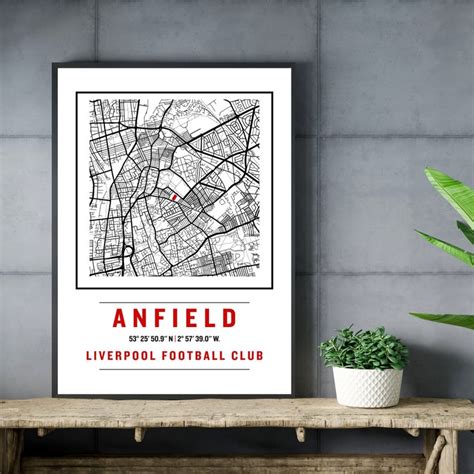 Liverpool Stadium Print, Anfield Stadium Map Print , Stadium Wall Art ...