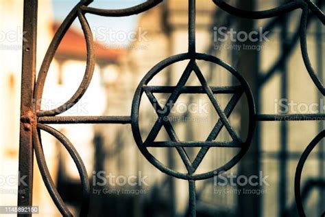 Jewish Star Of David On Iron Gate Outside Synagogue Stock Photo