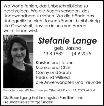 Traueranzeigen Von Stefanie Lange Aachen Gedenkt