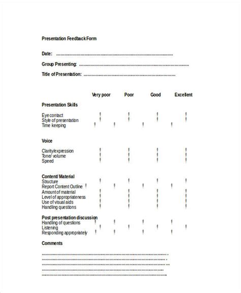 Free 22 Sample Presentation Feedback Forms In Pdf Excel Ms Word