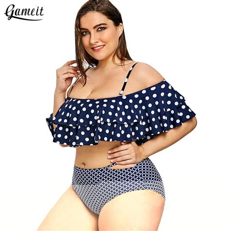 Gameit Plus Size Girls Swimwear Tiered Flounce Polka Dot Bikini Set