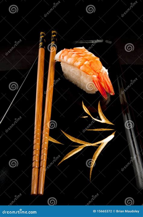 Japanese Nigiri Sushi Chopsticks Black Plate Stock Photo Image Of