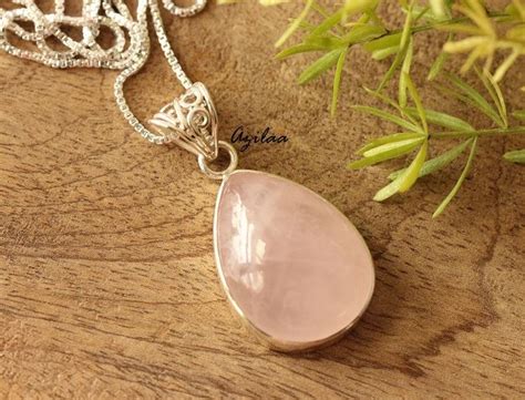 Rose Quartz Gemstone Sterling Silver Pendant Handmade At 4950 Azilaa