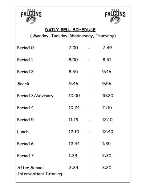 Bell Schedule Bell Schedule Ross Academy Of Creative And Media Arts