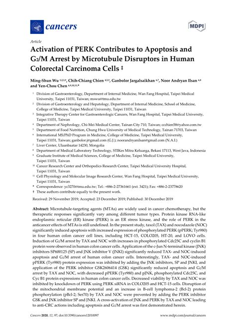 PDF Activation Of PERK Contributes To Apoptosis And G2 M Arrest By