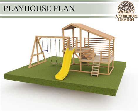 Playhouse Build Plans for Kids Playhouse Plan With Swing and - Etsy