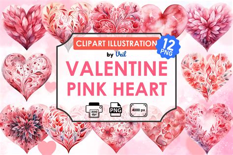 Valentine Pink Heart Clipart Bundle Graphic by Veil · Creative Fabrica