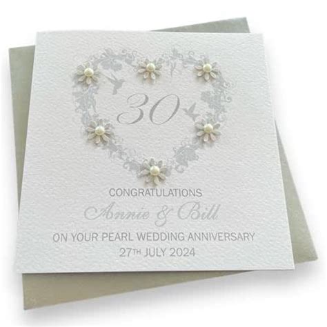 Handmade Personalised Pearl 30th Wedding Anniversary Heart Card