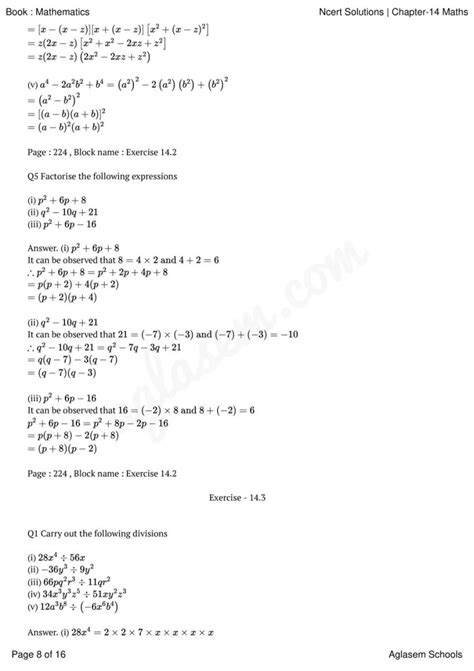 Ncert Solutions Class 8 Maths Chapter 14 Factorisation