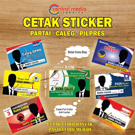 Jual Sticker CALEG Ukuran 9x6 CM PARTAI PEMILU PILPRES Sticker Kampanye