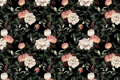 Dark Vintage Floral Wallpaper Mural - Hovia | Floral wallpaper, Black ...