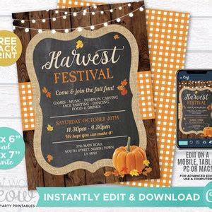 Fall Harvest Festival Invitations Party Rustic Invite Printable INSTANT ...