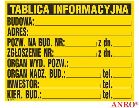 Tablica Budowlana Informacyjna 700 x 900 mm duża R E i S antar pl