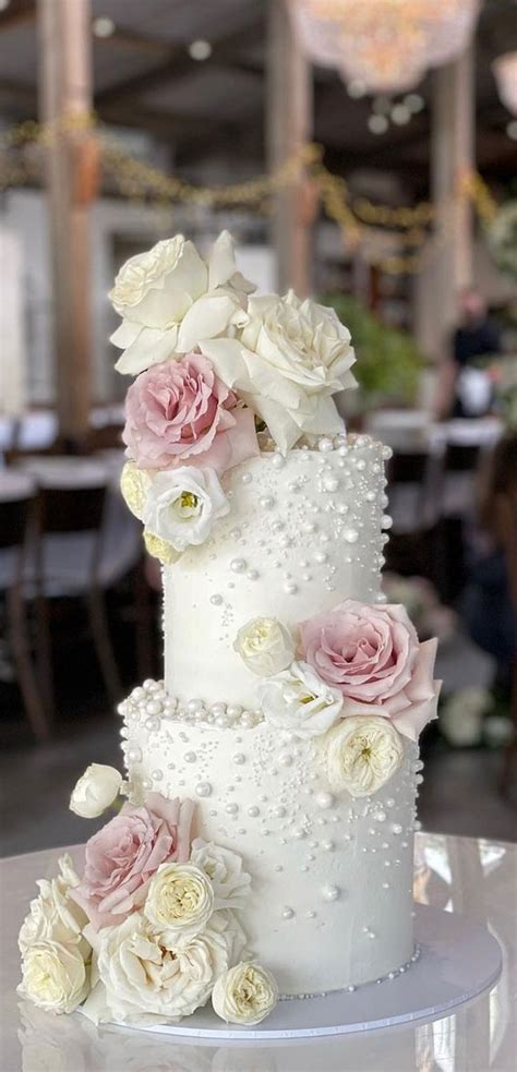 50 Timeless Pearl Wedding Cakes Two Tiered White Pearl Cake