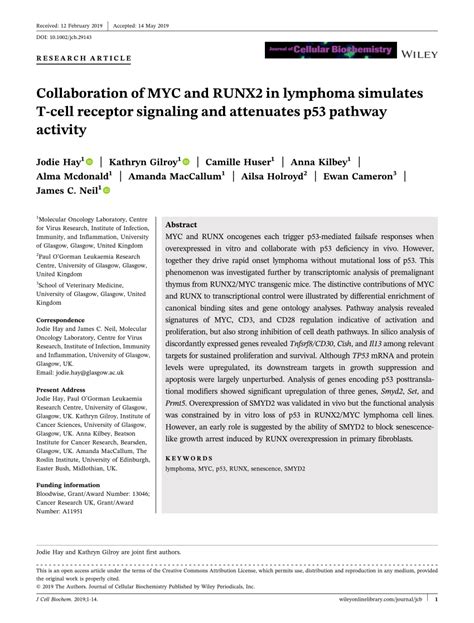 PDF Collaboration Of MYC And RUNX2 In Lymphoma Simulates Tcell