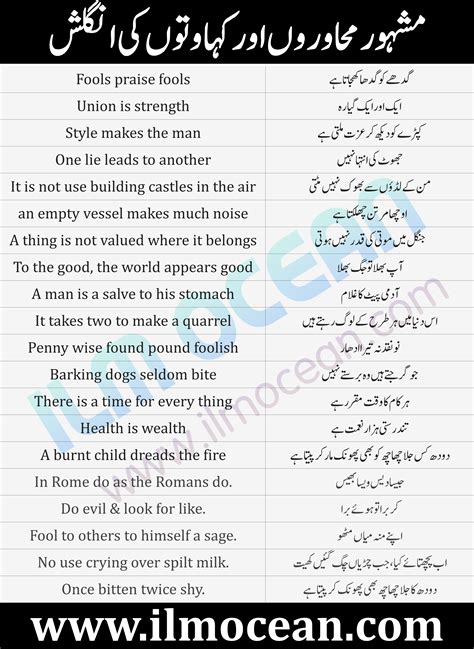 Proverbs In English With Urdu Meanings Famous Proverbs Ilm Ocean