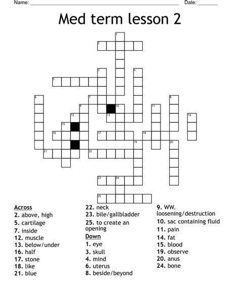 Med Term Lesson 2 Crossword WordMint