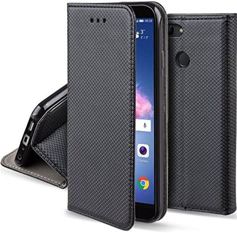 Moozy Coque a Rabat pour Huawei P Smart Noir Housse Étui Fin Smart