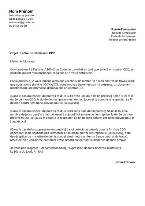 Lettre De Demission Simple Word