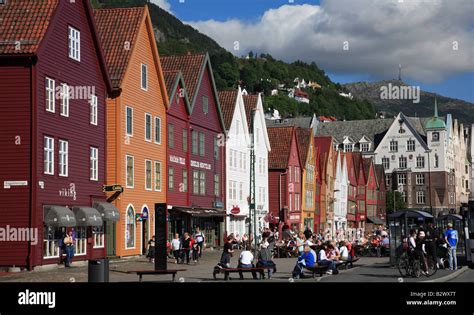 Norway Bergen Bryggen historic area people Stock Photo - Alamy