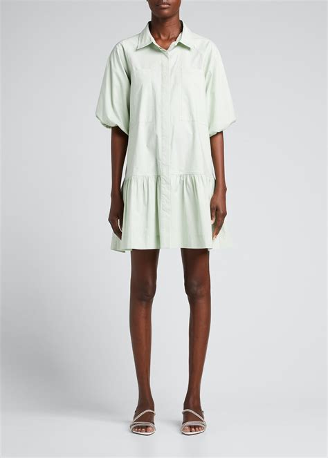 Jonathan Simkhai Crissy Balloon Sleeve Poplin Mini Shirtdress Lichen