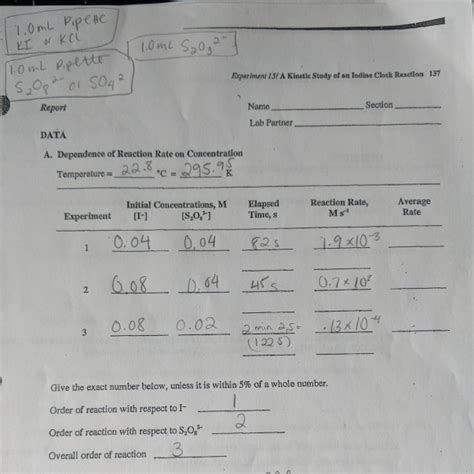 A Kinetic Study Of An Iodine Clock Reaction Chegg