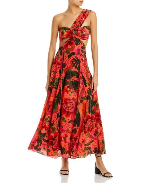 Farm Rio Blooming Garden One Shoulder Maxi Dress In Red Lyst