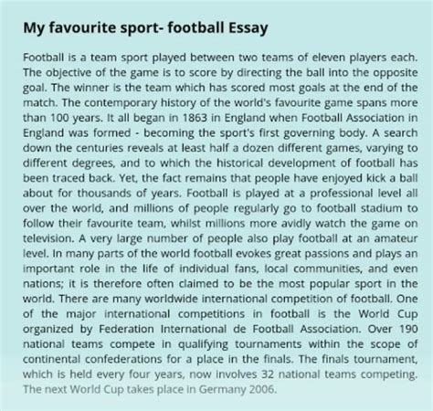 Essay On My Favourite Sport Football Give Reasons Why You Like It