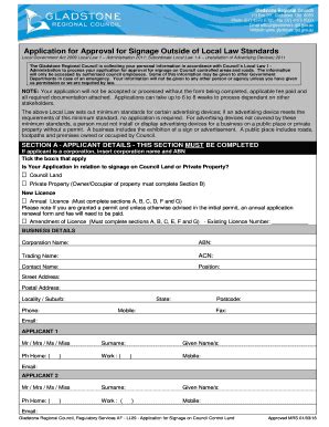 Fillable Online Gladstone Qld Gov Application For Approval For Signage