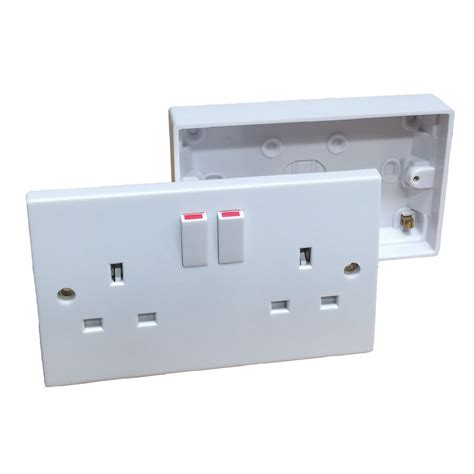 Double Wall Socket Back Box Pattress Twin 2 Gang Switched Plug