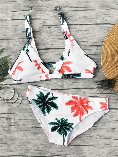 Palm Tree Print Triangle Bikini Set Triangle Bikini Set Triangel