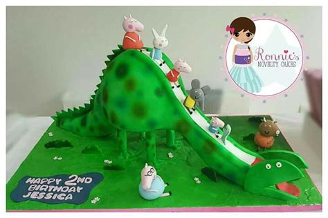 Peppa pig sta ding 3d dino cake. Giant dino slide. Peppa and friends ...