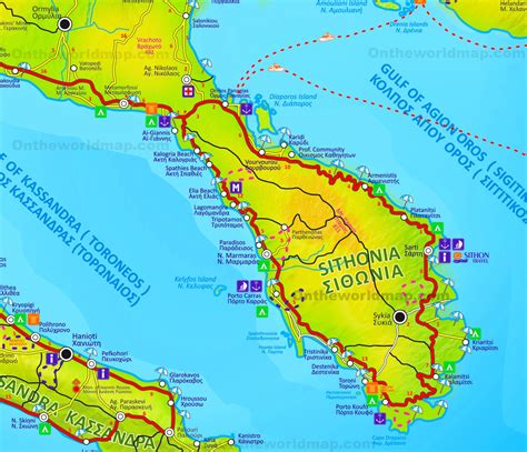 Sithonia tourist map - Ontheworldmap.com