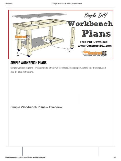 Simple Workbench Plans - Construct101 | PDF | Crafts | Wood