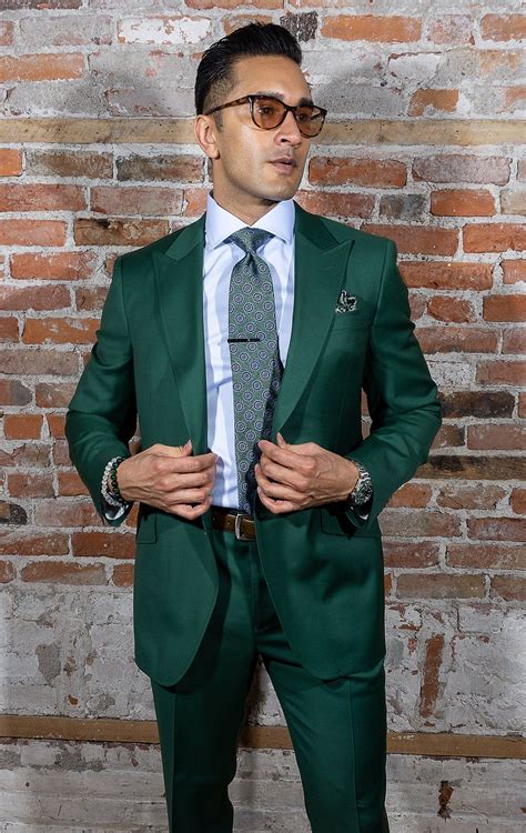 Two Button Hunter Green Suit In 2022 Green Suit Men Green Suit Prom