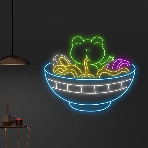 Handmadetneonsign Custom Frog Eating Ramen Neon Sign Frog Eats