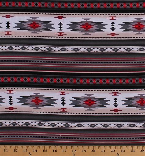 Cotton Southwestern Native American Aztec Tucson Black Red Stripes